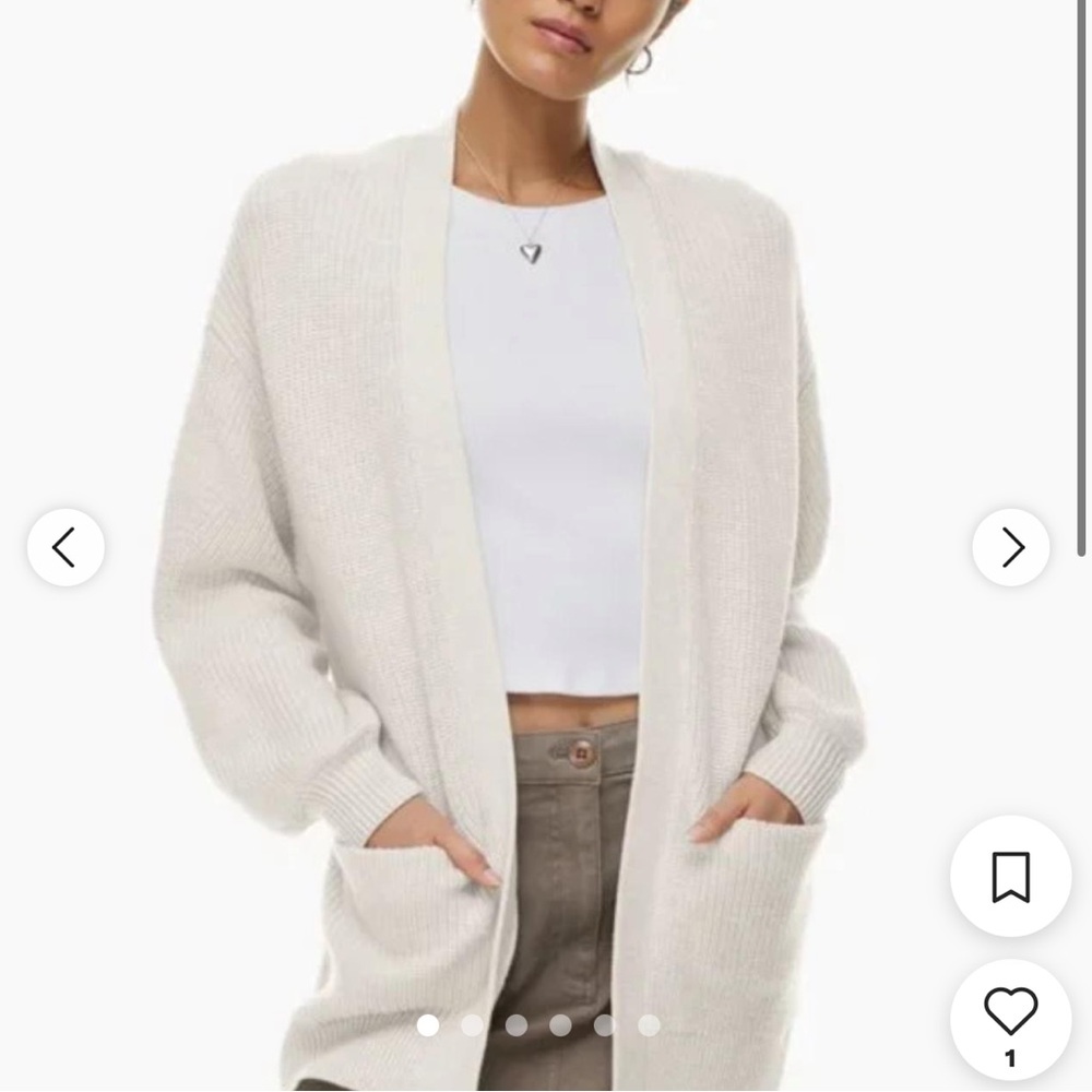 Wilfred Aritzia 100% Merino Wool Cozy Knit Shawl Cardigan in Cream XXS
